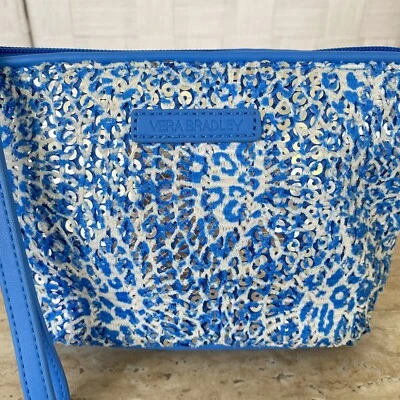 VERA BRADLEY Mesh Sequin Wristlet Purse Camocat Blue Card Cosmetic Bag Animal Pr - Image 1 of 4