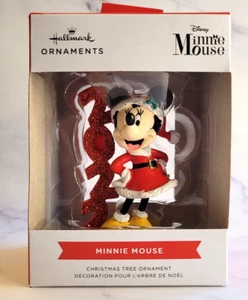 Hallmark Minnie Mouse Christmas Ornament 2022 Red Glitter 3.5" Santa Hat Dress - Picture 1 of 5