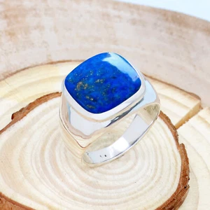 Lapis Lazuli Cushion Cut 925 Sterling Silver Handmade Men's Ring Jewelry - Picture 1 of 3