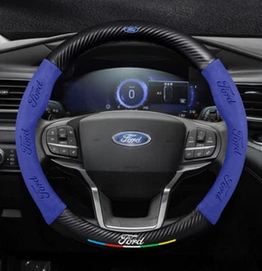 Cubierta de volante de coche redonda azul imitación cuero 15" 38 cm para Ford All Weather - Imagen 1 de 6