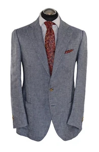 Chaqueta de lino Cesare Attolini talla 48 semiforrada 3roll2 cirujano puños azul gris - Imagen 1 de 11