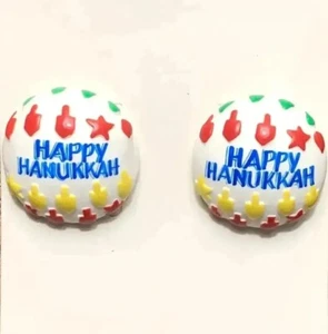 Vintage Handmade Polymer Clay Happy Hanukkah Earrings Holiday - Picture 1 of 3