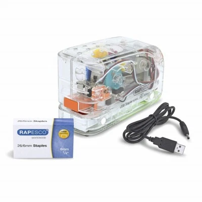 RAPESCO Elektrisches Heftgerät 626EL transparent mit USB-Kabel