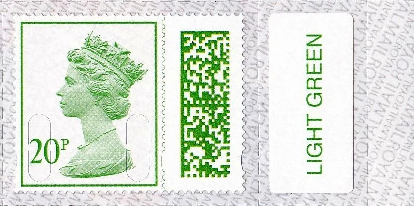 QE2-2022 MNH 20p Single with &Security Overlay M22L & MAIL-  from Counter Sheet - Image 1 of 1