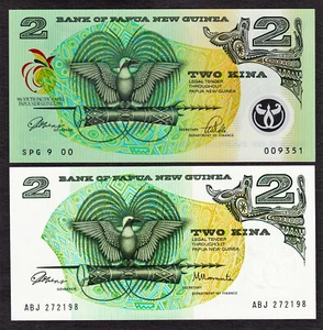 Papua New Guinea 2 Different 2 Kina 1975-1991 Pick-1a & 12a Paper & Polymer UNC - Picture 1 of 2