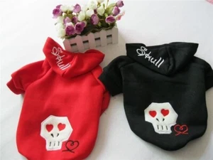Dog Cat Clothes Jumper Warm Coat Jacket Hoodie SKULL For SMALL Pet size S-XXL - Picture 1 of 5