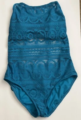 Купальник Kenneth Cole Reaction Aqua синий цельный вязаный крючком оверлей новый XL 98 долл. США - Изображение 1 из 4