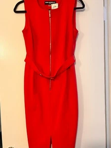 NWT Karl Lagerfeld Paris Red Midi Dress with belt, ships next day! - Picture 1 of 6