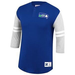 Mitchell & Ness Mens Seattle Seahawks Retro Logo 3/4 Sleeve Jersey Shirt XXL 2XL