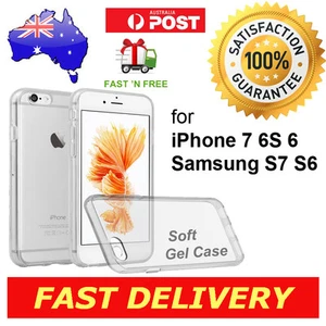 iPhone 7 6 Plus Samsung S7 S6 Edge Crystal Clear Case Silicone Rubber Gel Cover - Picture 1 of 10