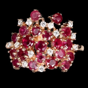 Summer 925 Silver Round Ruby 3mm Simulated Cz Rose Gold Plate Ring - Picture 1 of 10