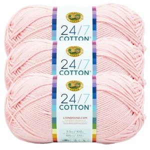 (3 Pack) Lion Brand Yarn 761-103X 24/7 Cotton® Yarn, Pink Lemonade - Picture 1 of 6