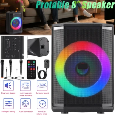 9500W 8" Woofer Portable Bluetooth Party Speaker Heavy Bass Wireless FM AUX +Mic - Image 1 of 4