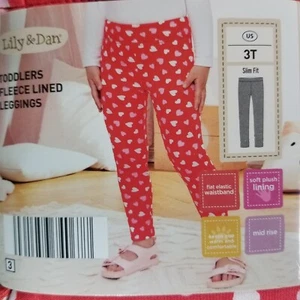 Girl's Toddler Fleeced Lines Leggings Size 3T Red Heart Design Mid Rise  - Picture 1 of 3