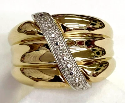 HSN Technibond Sterling Silver Diamond-Accented Overlay Dome Band Ring Size 7 - Image 1 of 4