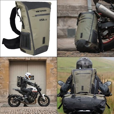 Oxford Aqua B25 Waterproof Motorcycle 25 Litre Luggage Backpack Rucksack Khaki - Image 1 of 4