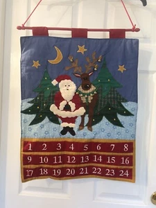 Vintage Adventskalender Wandbehang Weihnachten Weihnachtsmann Volkskunst Rentier - Bild 1 von 4