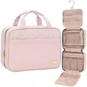 Medium Pink Travel Toiletry Bag, Portable Hanging Organizer for Cosmetics - Picture 1 of 12