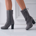 Ladies Fashion Suede Tassel Strap Side Zipper Chunky High Heel Medium Boots