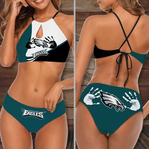 Philadelphia Eagles 2PCS Bikini Set Halter Neck Swimsuit Women Sexy Bathing Wear Cover