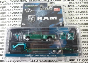2019 Greenlight Hitch & Tow White 2018 RAM 3500 LARAMIE Gooseneck GREEN MACHINE - Imagen 1 de 8