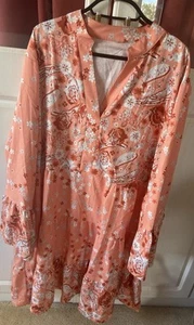 Size 3XL Woman’s Orange Floral V- Neck Dress With Full Full Length Sleeves - Picture 1 of 12