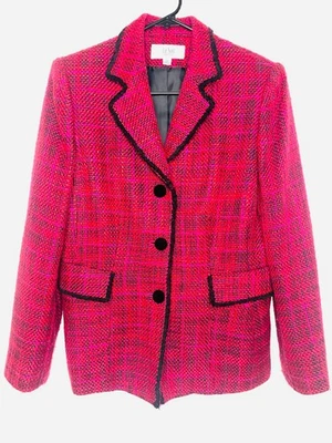 Chaqueta Blazer Le Suit Tweed Mujer 8P Rosa Negra Carrera Oficina Preppy Bolsillos Foto 1 de 4