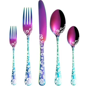 Juego de cubiertos de 20 piezas con diseño de flores de peonía, cubiertos de acero inoxidable... - Imagen 1 de 7