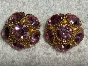 Orecchini Vintage Rosa Strass Cupola Blanca Clip On 1,25” Traverso - Foto 1 di 5
