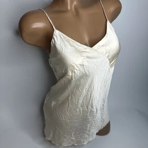 Vintage Curve Champagne Satin Cami Top Spaghetti Strap Bias Cut Y2K M Coquette - Picture 1 of 9