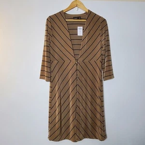 Chico's Women's Travelers Brown & Black striped duster jacket / cardigan NWT - Picture 1 of 12