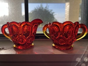 L E Smith Moon and Star Amberina Open Sugar and Creamer Set - Picture 1 of 4
