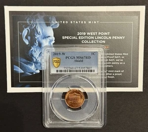 2019 W West Point Uncirculated Lincoln Shield Cent PCGS MS67 RD - Picture 1 of 4