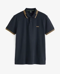BOSS Navy Paul Tipped Polo Shirt Slim Fit Stretch Size Large - Picture 1 of 9