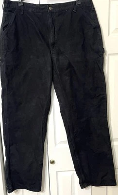 Carhartt Flannel Lined Carpenter Pants Mens 42x34 Black B111 Loose Original Fit - Image 1 of 4