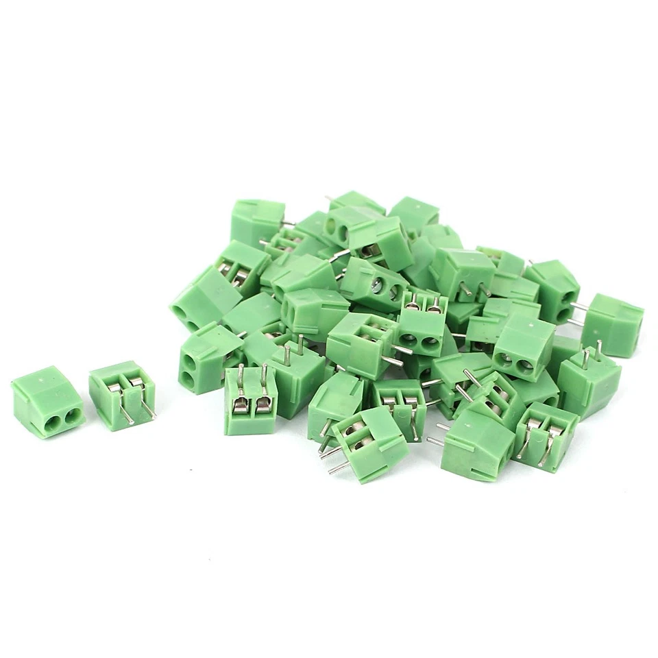 ZAPLYTE 50Pcs 2 Pin Screw Terminal Block Connector 3.5mm Pitch Panel PCB Mount Green New