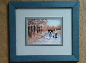 Steve Polomchak Framed Print Amish "Family Stroll"  Matted In Blue  Frame - Picture 1 of 5