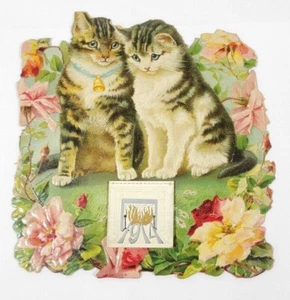 Antique Embossed Calendar 1914 Kittens Cats Flowers - Picture 1 of 4