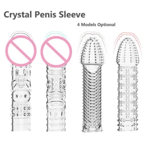 Realistic-Condom-Penis-Extender-Enlarger-Sleeve-Silicone-Reusable-Enhance Bump - Picture 1 of 15