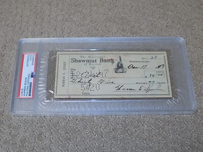 Warren Spahn Signed Check 1947 Boston Braves HOF PSA Slabbed - Image 1 of 4