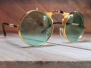 Steampunk Brille Brille Runde Sonnenbrille Emo Retro Vintage Flip Up - Bild 1 von 9