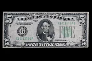 Tough $5 1934 Dark Blue-Green seal FRN G10115760A five dollar, Fr#1956-G, bp 665 - Picture 1 of 3