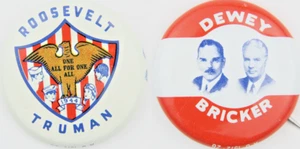 1944 Presidential Campaign Pin Button Lot Franklin Roosevelt Thomas Dewey Repro - Picture 1 of 11