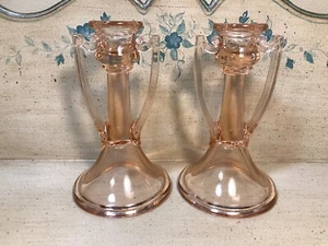 Seltene Vintage Kerzenständer rosa Depression Glas groß - Bild 1 von 7