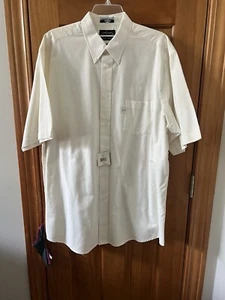Statements Mens Sz 17.5 Off White Solid Short Sleeve Button Up Shirt NWT - Picture 1 of 3