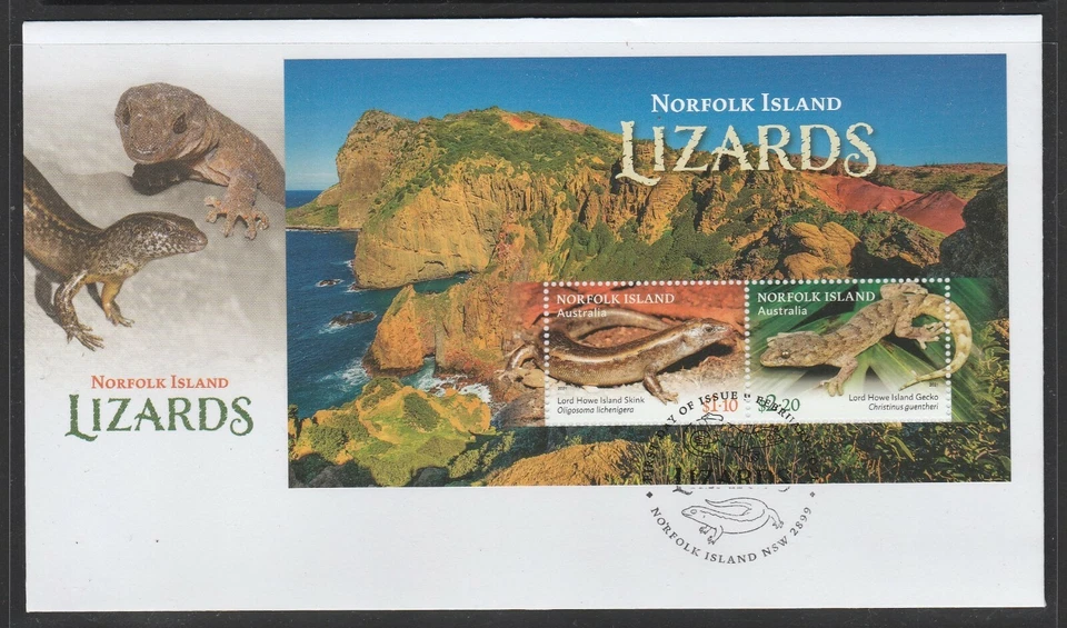 NORFOLK Island - 2021 LIZARDs Reptile Wildlife MINISHEET, Miniature Sheet FDC    - Image 1 of 1