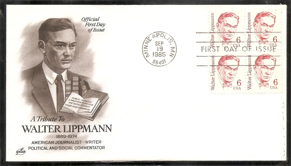 US SC # 1849 6C Walter Lippmann FDC. Artcraft Cachet - Image 1 of 1