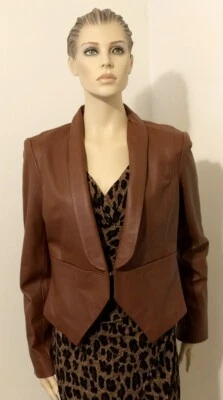Chaqueta Moto Blanc Noir Cuero Marrón Chocolate ~ Forrada ~ Cuello en V ~ Talla Grande Foto 1 de 4