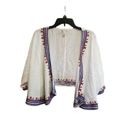 Cárdigan Forever 21 para mujer talla S blanco geométrico manga 3/4 estilo boho Foto 1 de 4