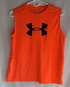 Under Armour Heat Gear Loose Orange Athletic Sleeveless Muscle Tank Top YXL - Picture 1 of 4